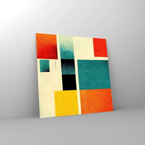 Schilderen op glas - Geometrische abstractie – goede energie - 60x60 cm