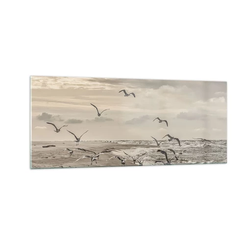 Schilderen op glas - Het geluid van de zee, het zingen van vogels - 100x40 cm