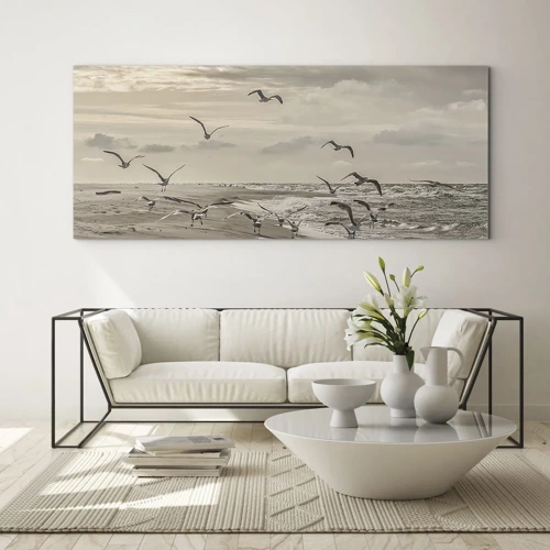 Schilderen op glas - Het geluid van de zee, het zingen van vogels - 100x40 cm