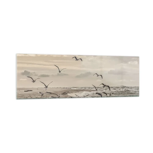 Schilderen op glas - Het geluid van de zee, het zingen van vogels - 160x50 cm