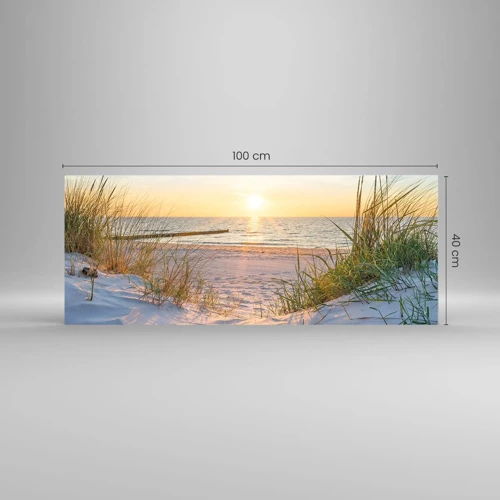 Schilderen op glas - Het geluid van de zee, het zingen van vogels, een wild strand tussen het gras... - 100x40 cm