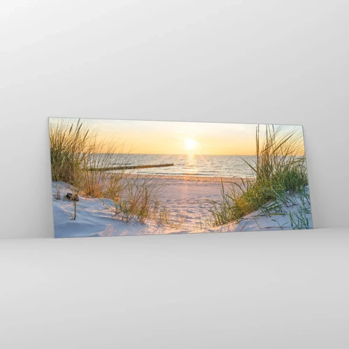 Schilderen op glas - Het geluid van de zee, het zingen van vogels, een wild strand tussen het gras... - 100x40 cm