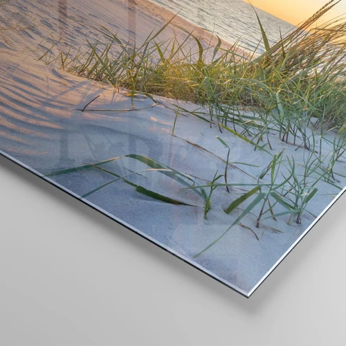 Schilderen op glas - Het geluid van de zee, het zingen van vogels, een wild strand tussen het gras... - 100x40 cm