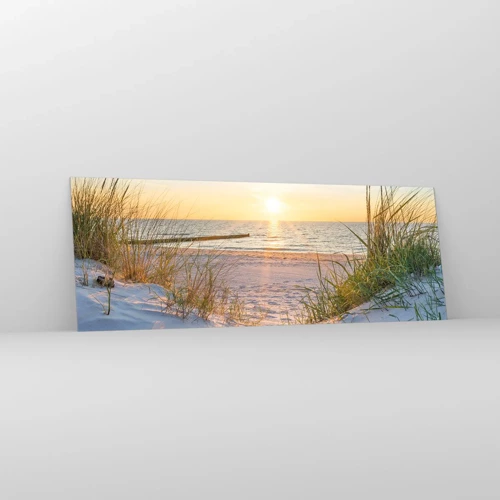 Schilderen op glas - Het geluid van de zee, het zingen van vogels, een wild strand tussen het gras... - 140x50 cm