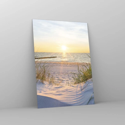 Schilderen op glas - Het geluid van de zee, het zingen van vogels, een wild strand tussen het gras... - 50x70 cm