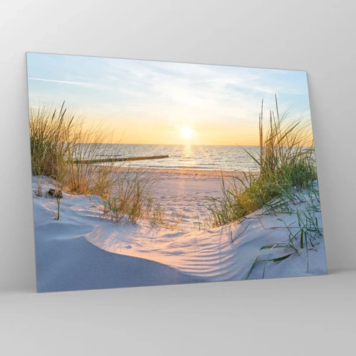 Schilderen op glas - Het geluid van de zee, het zingen van vogels, een wild strand tussen het gras... - 70x50 cm