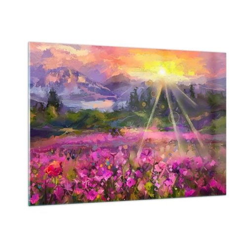 Schilderen op glas - In de vallei onder de bescherming van de zon - 100x70 cm