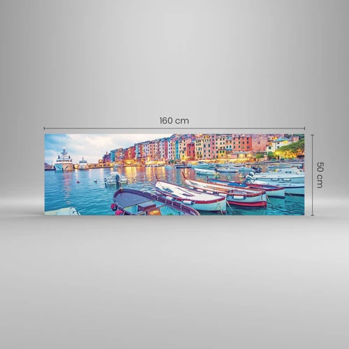 Schilderen op glas - Kleurrijke avond in de haven - 160x50 cm