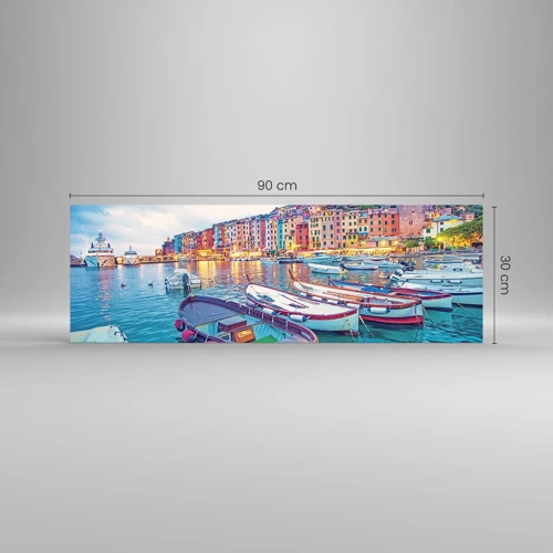Schilderen op glas - Kleurrijke avond in de haven - 90x30 cm