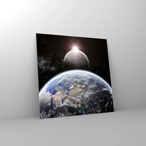 Schilderen op glas - Kosmisch landschap - zonsopgang - 70x70 cm