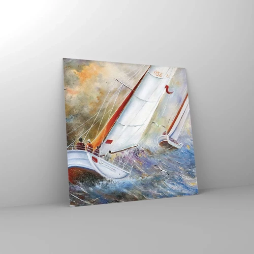 Schilderen op glas - Lopend op de golven  - 30x30 cm