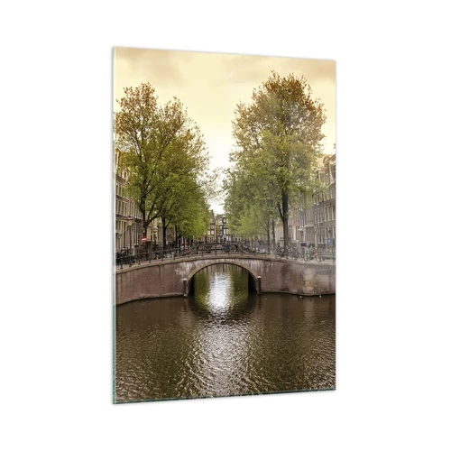 Schilderen op glas - Met de boot of met de fiets? - 50x70 cm