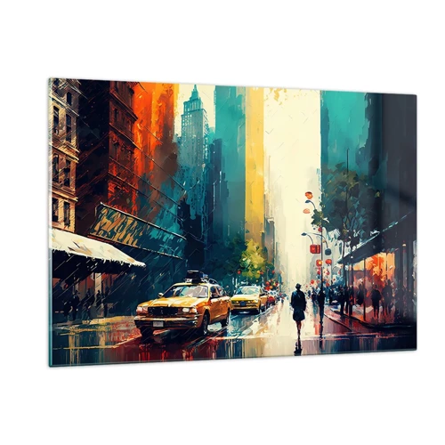 Schilderen op glas - New York – zelfs de regen is hier kleurrijk - 120x80 cm
