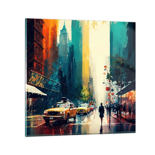 Schilderen op glas - New York – zelfs de regen is hier kleurrijk - 30x30 cm