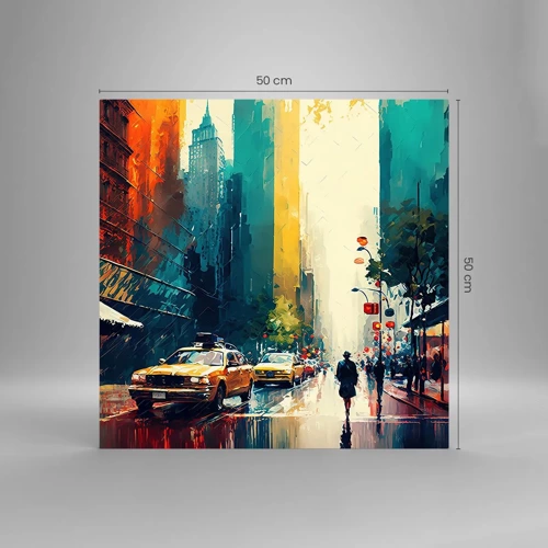 Schilderen op glas - New York – zelfs de regen is hier kleurrijk - 50x50 cm