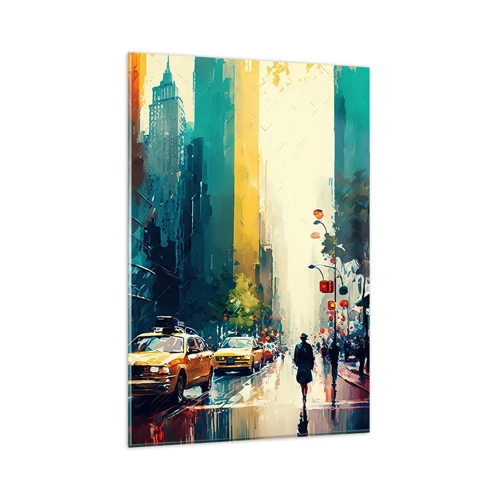 Schilderen op glas - New York – zelfs de regen is hier kleurrijk - 80x120 cm