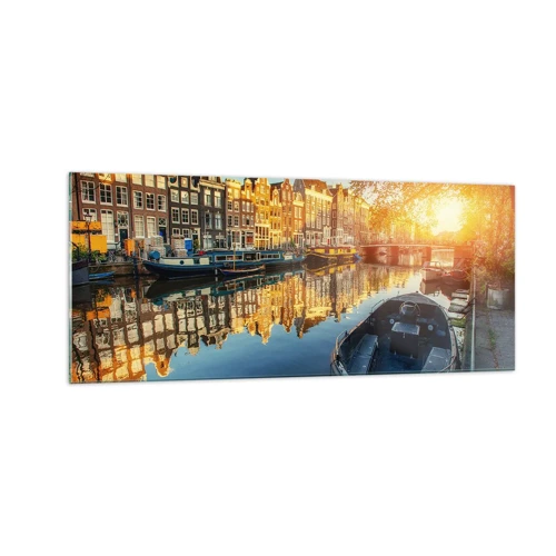 Schilderen op glas - Ochtend in Amsterdam - 100x40 cm