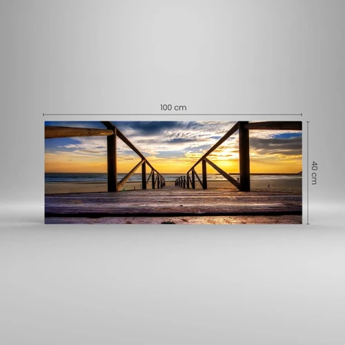 Schilderen op glas - Rechtstreeks naar het rustige strand bij zonsondergang - 100x40 cm