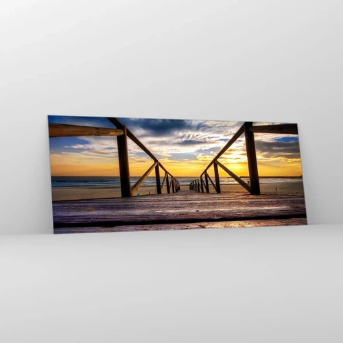 Schilderen op glas - Rechtstreeks naar het rustige strand bij zonsondergang - 100x40 cm