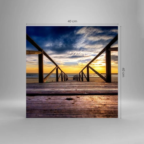 Schilderen op glas - Rechtstreeks naar het rustige strand bij zonsondergang - 40x40 cm