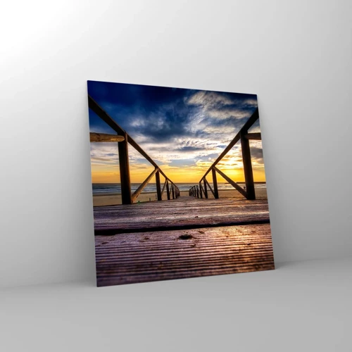 Schilderen op glas - Rechtstreeks naar het rustige strand bij zonsondergang - 40x40 cm