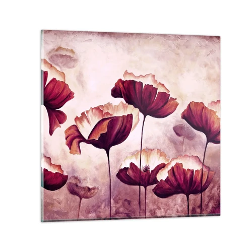 Schilderen op glas - Rood en wit bloemblad - 70x70 cm