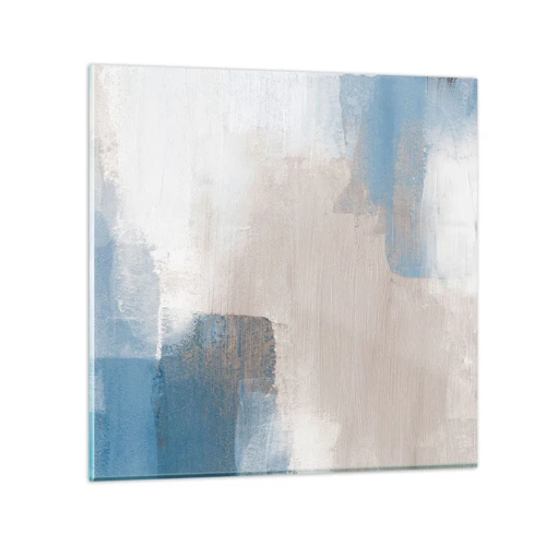 Schilderen op glas - Roze abstractie achter een blauw gordijn - 50x50 cm
