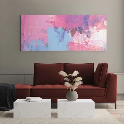 Schilderen op glas - Roze, blauw en een vleugje licht - 100x40 cm