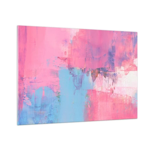 Schilderen op glas - Roze, blauw en een vleugje licht - 100x70 cm