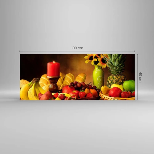 Schilderen op glas - Stilleven met brood en fruit - 100x40 cm