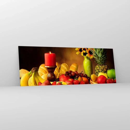 Schilderen op glas - Stilleven met brood en fruit - 140x50 cm