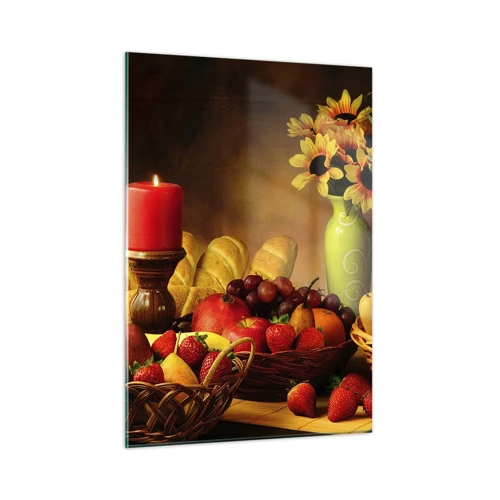 Schilderen op glas - Stilleven met brood en fruit - 50x70 cm