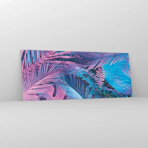 Schilderen op glas - Tropen in roze en blauw - 100x40 cm