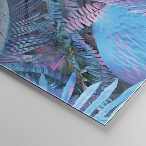 Schilderen op glas - Tropen in roze en blauw - 100x40 cm