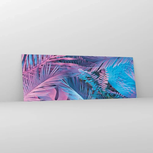Schilderen op glas - Tropen in roze en blauw - 140x50 cm