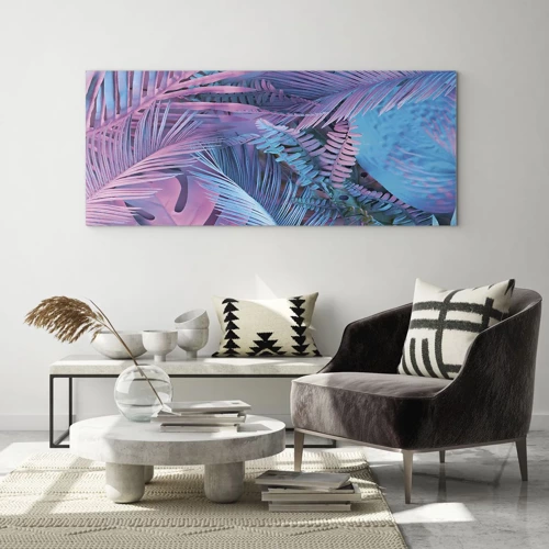 Schilderen op glas - Tropen in roze en blauw - 160x50 cm