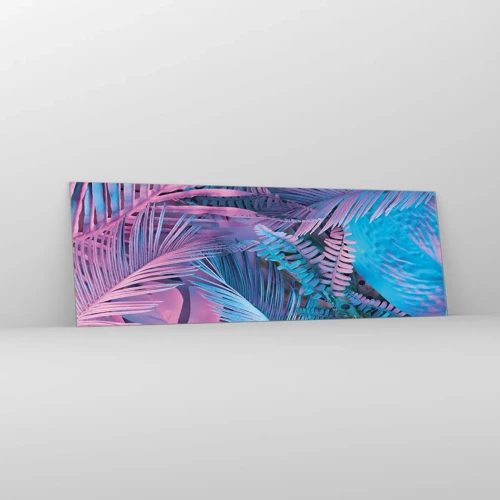 Schilderen op glas - Tropen in roze en blauw - 90x30 cm