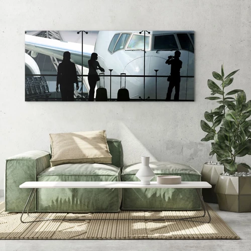 Schilderen op glas - Vis a vis op de luchthaven - 100x40 cm