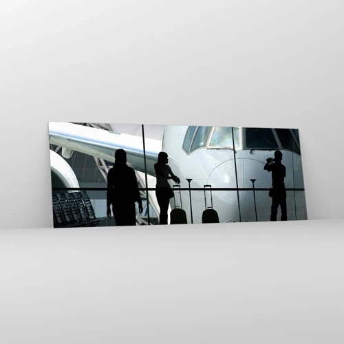 Schilderen op glas - Vis a vis op de luchthaven - 140x50 cm