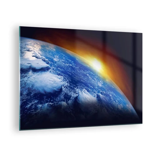 Schilderen op glas - Zonsopgang boven de blauwe planeet - 70x50 cm