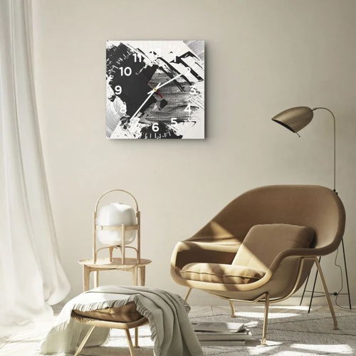 Wandklok - Klok - Abstractie – expressie van zwart - 40x40 cm