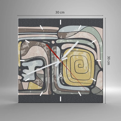 Wandklok - Klok - Abstractie in de precolumbiaanse geest - 30x30 cm