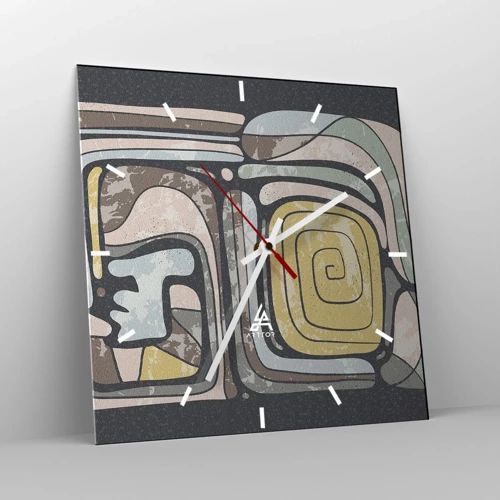 Wandklok - Klok - Abstractie in de precolumbiaanse geest - 30x30 cm