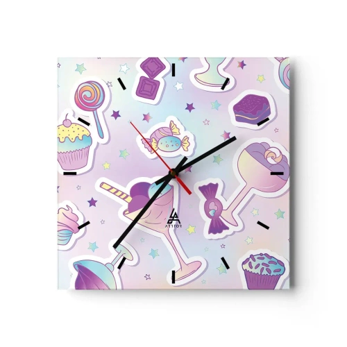 Wandklok, Klok Arttor 30x30 cm - Dat het elke dag een verjaardag zou zijn - Voor Kinderen, Snoep, Lolly, Snoep, Softijs, Plein, Streepjes wijzerplaat, Naar de woonkamer, Naar de slaapkamer, Roze, Paars, C3AC30x30-2919