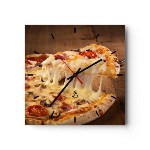 Wandklok, Klok Arttor 30x30 cm - Een meesterwerk van Italiaanse kunst - Gastronomie, Pizza, Italië, Keuken, Fast Food, Plein, Streepjes wijzerplaat, Naar de woonkamer, Naar de slaapkamer, Rood, Bruin, C3AC30x30-3784