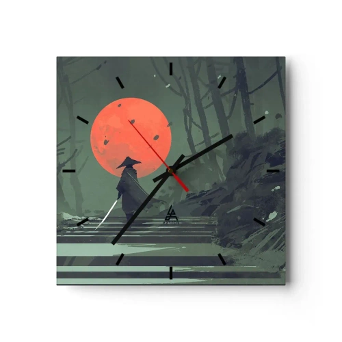 Wandklok, Klok Arttor 30x30 cm - Rode maan krijger - Abstractie, Fantasie, Strijder, Woud, De Zonsondergang, Plein, Streepjes wijzerplaat, Naar de woonkamer, Naar de slaapkamer, Grijs, Rood, C3AC30x30-3878