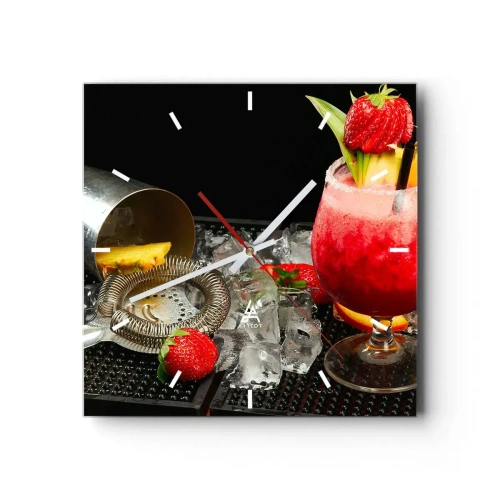 Wandklok, Klok Arttor 30x30 cm - Tover een smaak - Drankje, Cocktail, Shaker, Fruit, Drankje, Plein, Streepjes wijzerplaat, Naar de woonkamer, Naar de slaapkamer, Rood, Zilver, C3AC30x30-2257