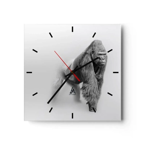 Wandklok, Klok Arttor 30x30 cm - Vertrouwen in zijn kracht - Dieren, Gorilla, Aap, Zwart En Wit, Jungle, Plein, Streepjes wijzerplaat, Naar de woonkamer, Naar de slaapkamer, Wit, Bruin, C3AC30x30-4105