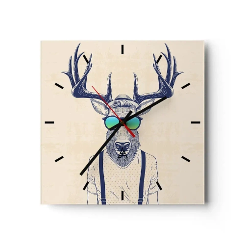 Wandklok, Klok Arttor 30x30 cm - Wie had je verwacht? - Abstractie, Kunst, Hert, Bril, Hertengewei, Plein, Streepjes wijzerplaat, Naar de woonkamer, Naar de slaapkamer, Wit, Zwart, C3AC30x30-3808