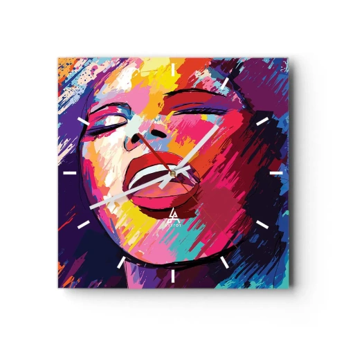 Wandklok, Klok Arttor 30x30 cm - Zing mijn hele leven - De Zanger, Abstractie, Portret Van Een Vrouw, Gezicht Van De Vrouw, Kunst, Plein, Streepjes wijzerplaat, Naar de woonkamer, Naar de slaapkamer, Roze, Blauw, C3AC30x30-4019